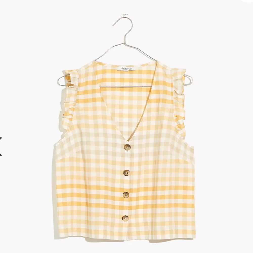 Madewell Ruffle Button front tank in ombre gingham